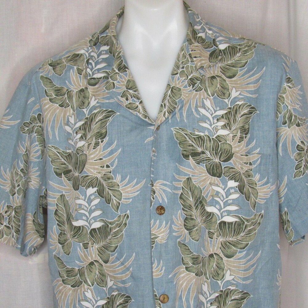 Royal Creations Hawaiian Blue & Green Floral Button-Up Short Sleeve Shirt XL